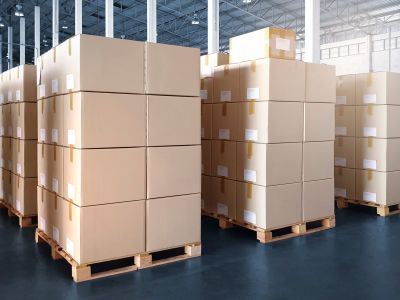 Interior,Of,Storage,Warehouse,With,Packaging,Boxes,Stacked,On,Pallet